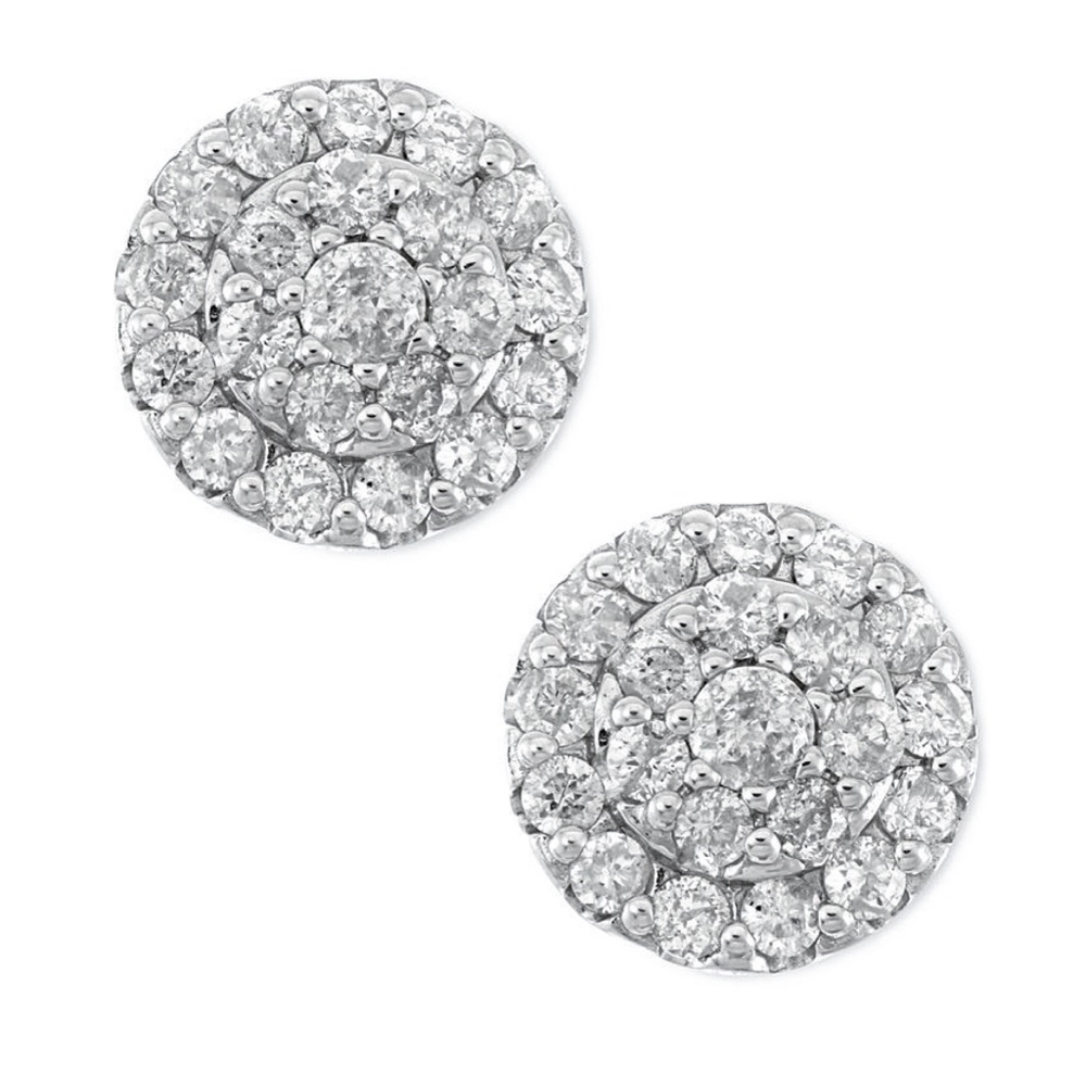Mens Large Flower Round White Gold 925 Sterling Silver Fashion Cluster Earrings